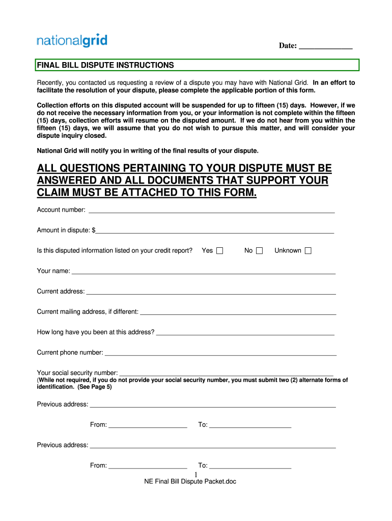 Get and Sign National Grid Dispute Form