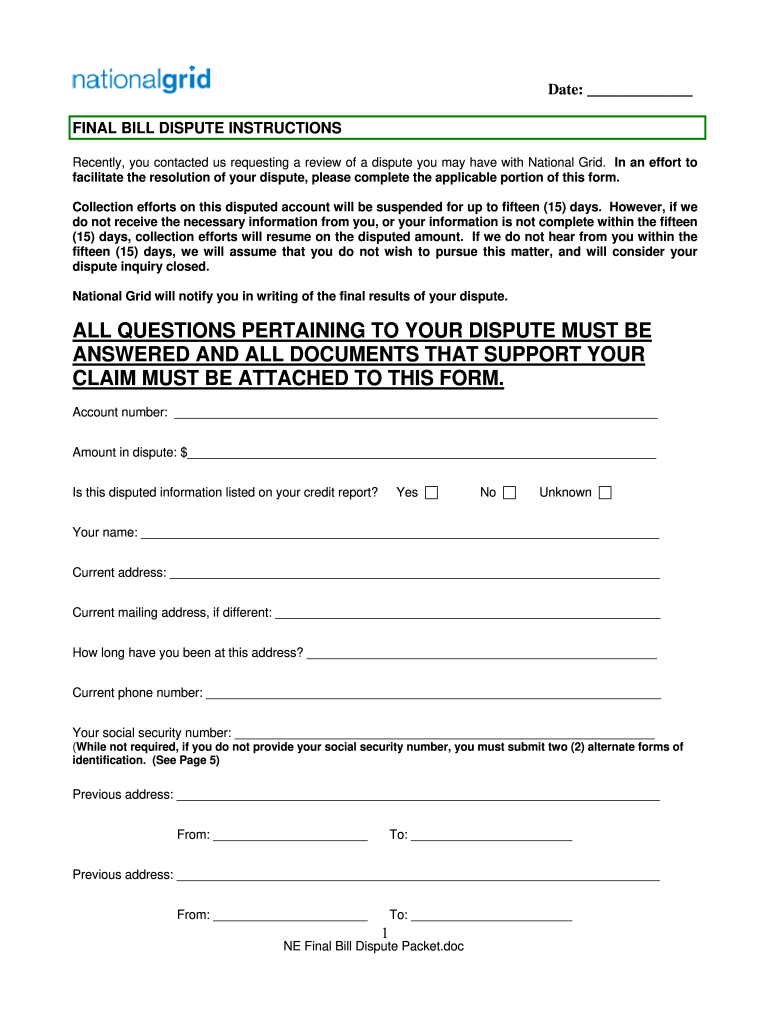 National Grid Dispute Form