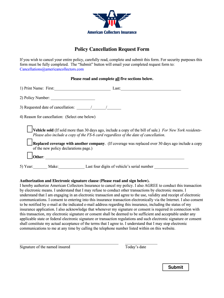 American General Policy Cancellation and Disbursement Form