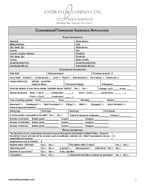 Condo Insurance Online Questionnaire Form