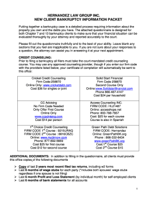 Fillable Bankruptcy Questionnaire  Form