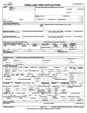 Fillable Dwelling Fire Application  Form