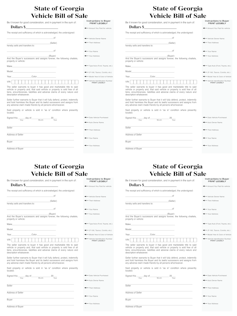 Bill of Sale Georgia  Form