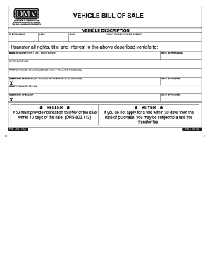 Oregon Dmv Bill of Sale  Form