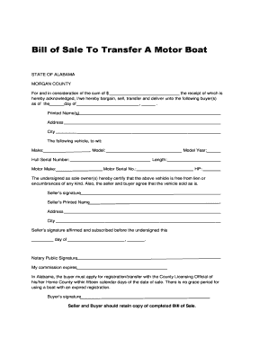 Boat Bill of Sale Alabama  Form