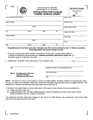 APPLICATION for PLUG in HYBRID VEHICLE CREDIT 20 Sctax  Form