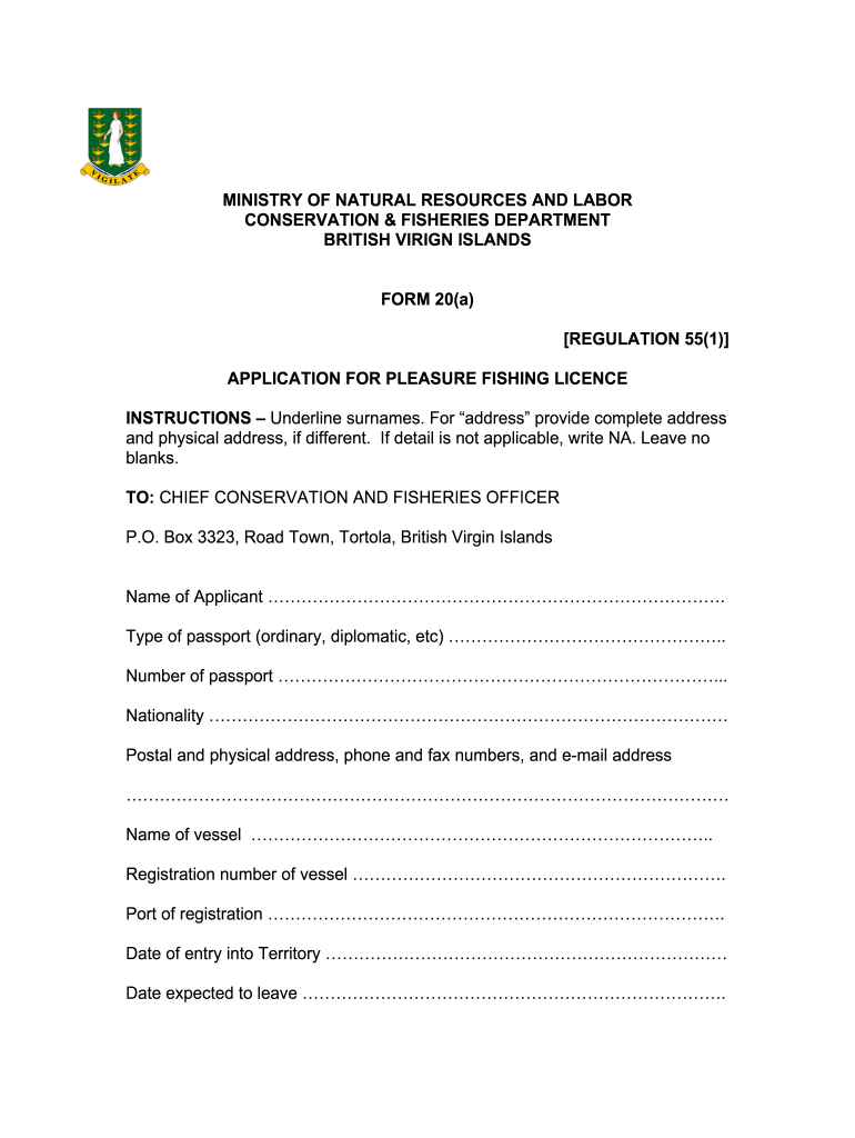 Bvi Fishing License  Form