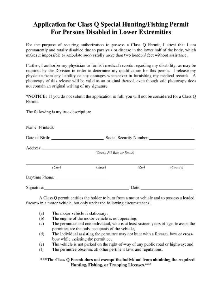 Wv Class Q Hunting License  Form
