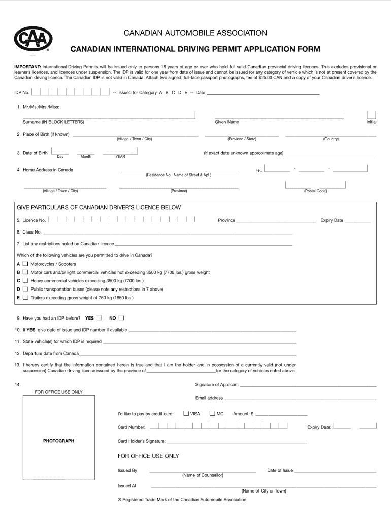 Canadian International Driving Permit Application Form