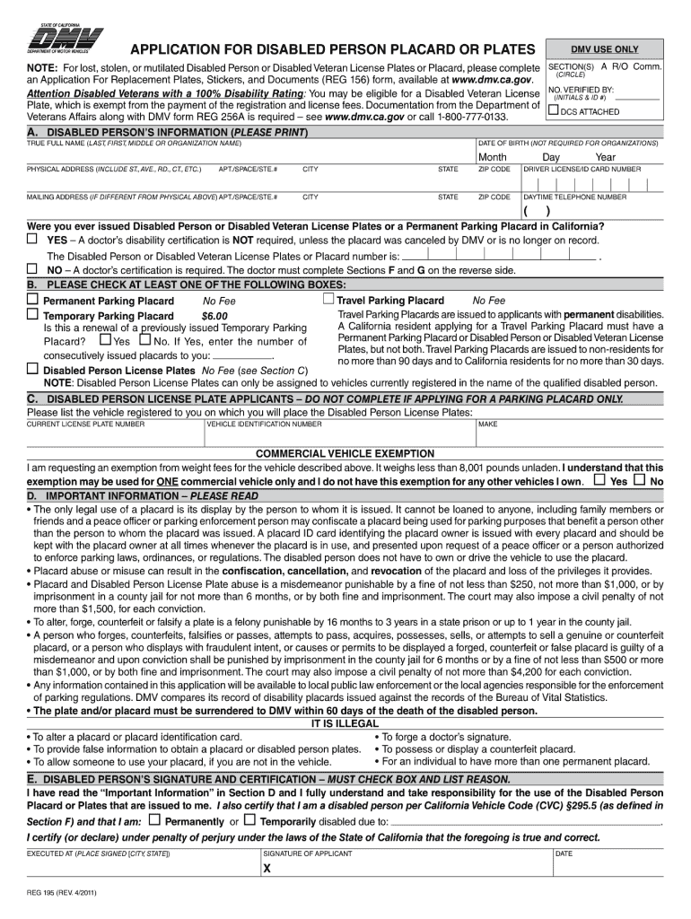 Dmv Disabled Placard Form PDF