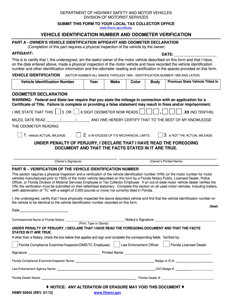  Florida Vin Verification Form 2013