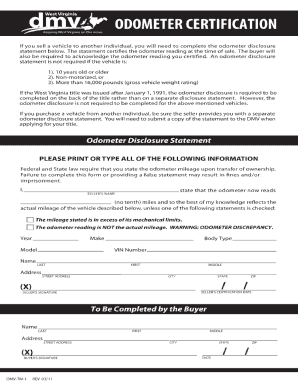 Wv Odometer Statement  Form