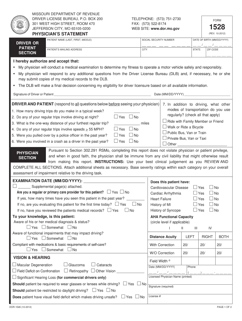  Mo Dept of Revenue Form 1528 2012-2024