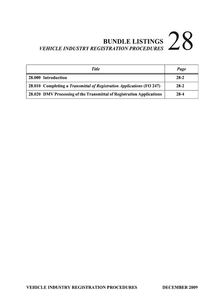  Dmv Bundle Transmittal  Form 2009