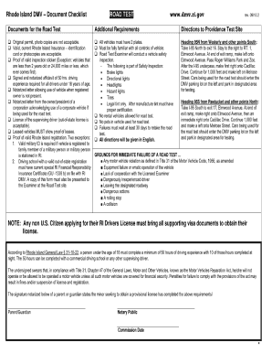 Rhode Island Road Test Checklist  Form