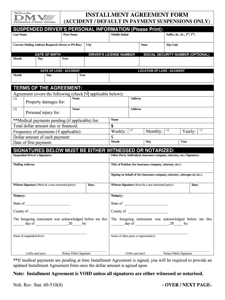  Installment Agreement Form Accident Default in Payment California 2006-2024