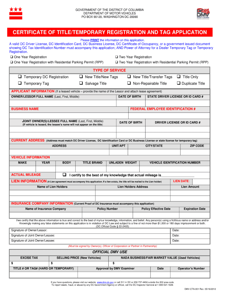  Dmv Cta 001  Form 2012