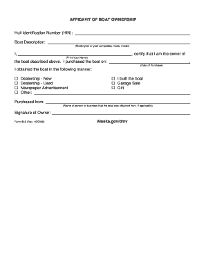 Ownership Affidavit for Boat Form