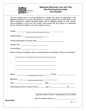  Nebraska Lien Release Form 2011