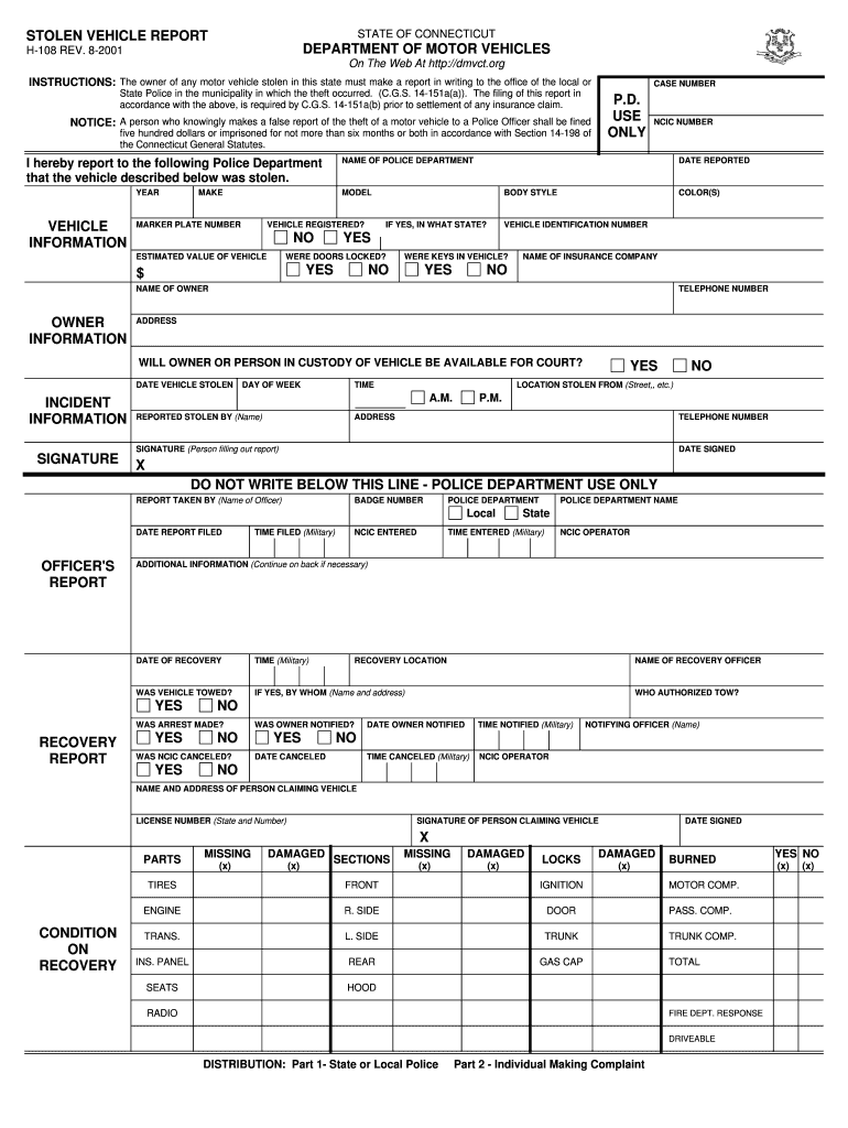  Stolen Vehicle Report Form 2001-2024