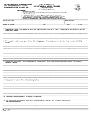 DEPARTMENT of MOTOR VEHICLES the State of Connecticut  Form