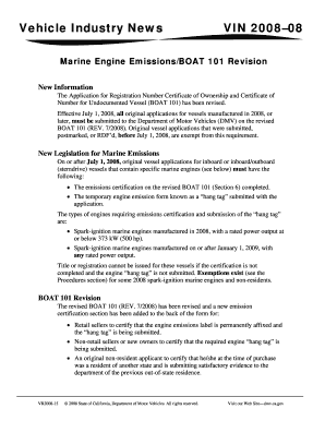 California Emissions Hang Tag  Form