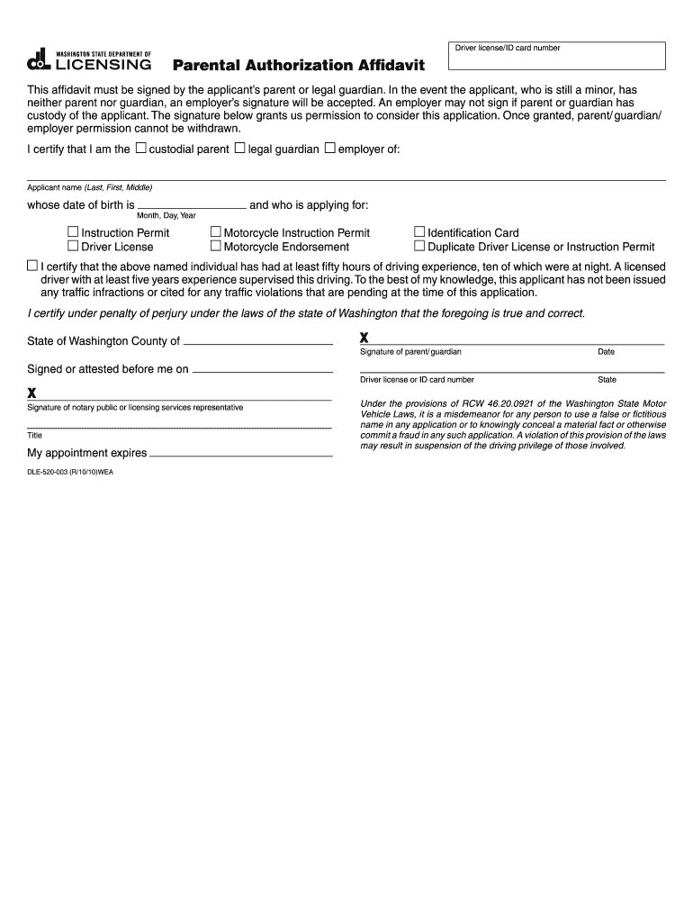  Printable Parental Authorization Affidavit in Ga Form 2006
