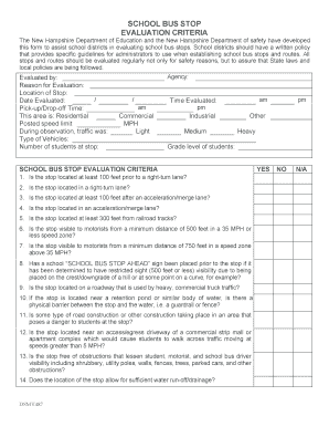 School Bus Stop Evaluation Form