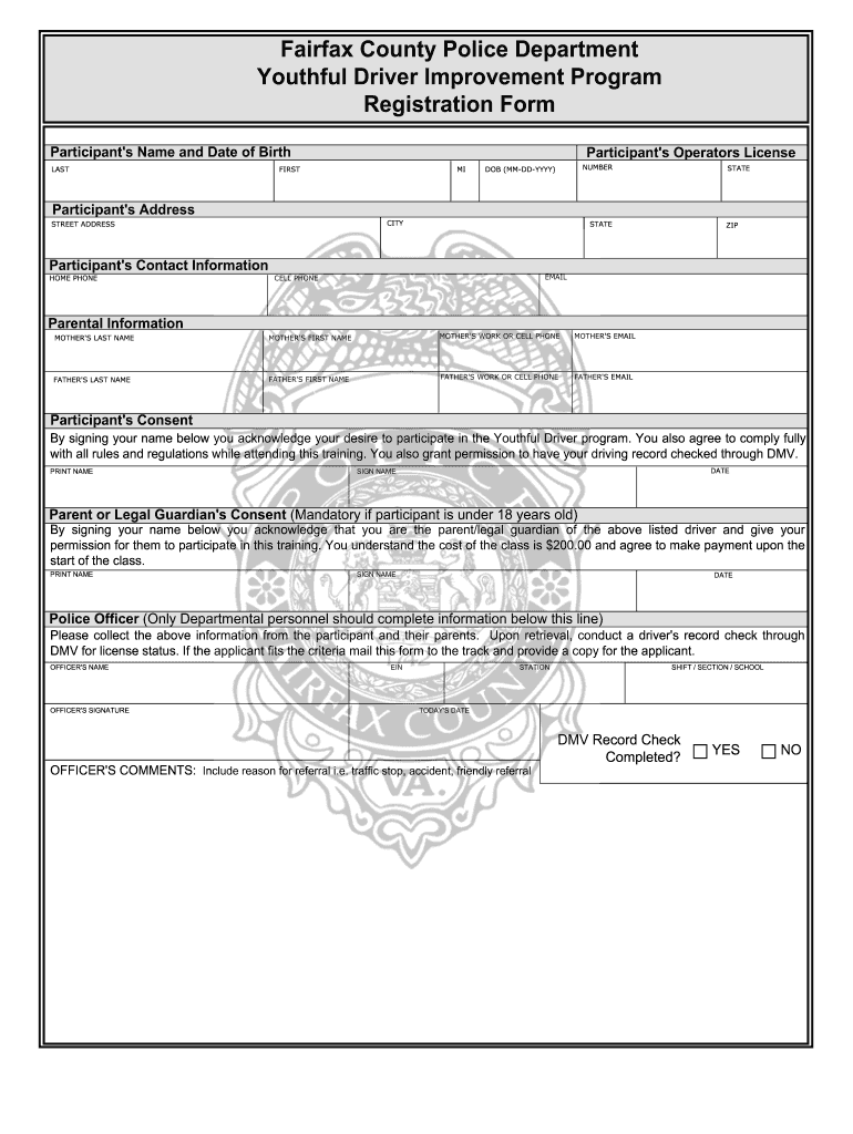 Youthful Driver Program Fairfax County  Form