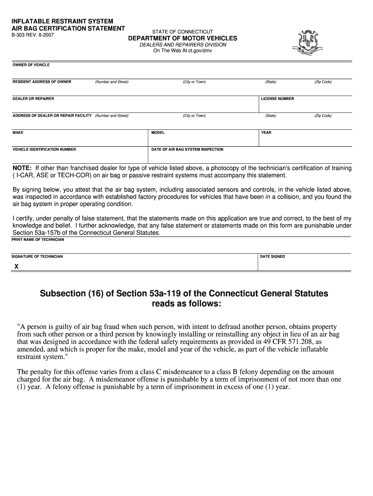 Airbag Certification Ct  Form