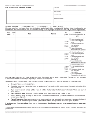 REQUEST for VERIFICATION FORM Dss Cahwnet