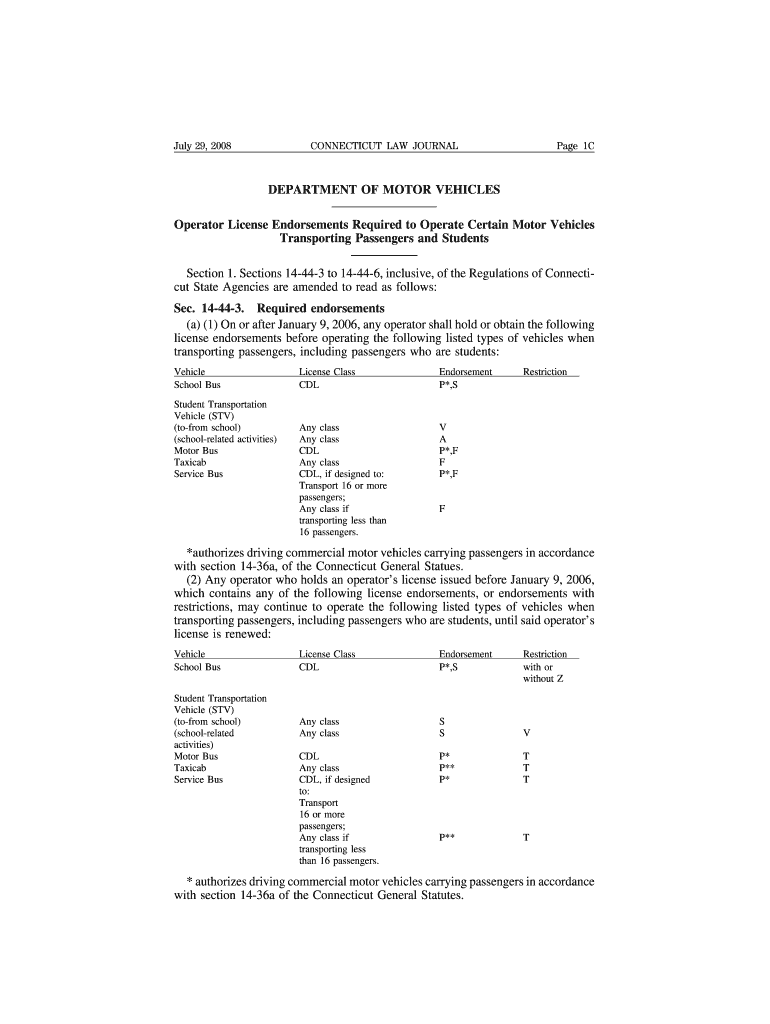 Connecticut Law Journal Sec 14 44 3 Required Endorsements Form