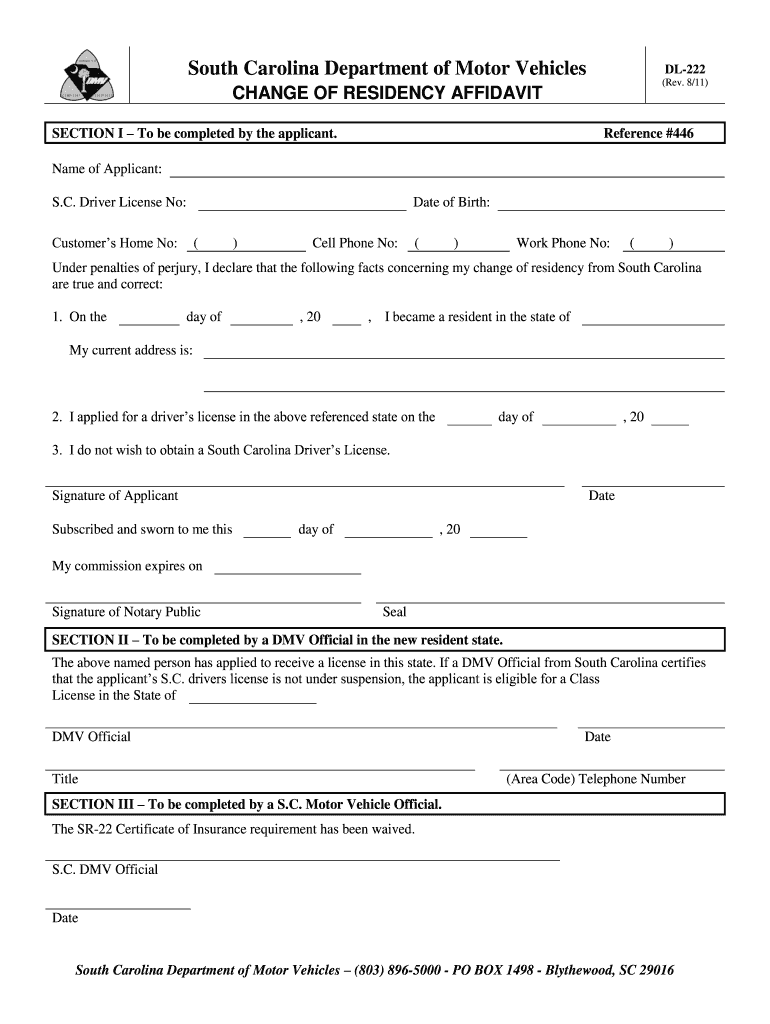  Sc Dmv Dl 222 Form 2011