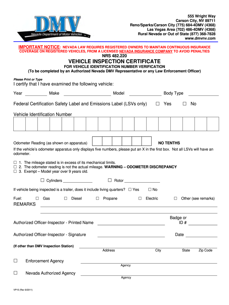 Get and Sign Inspection Nevada 2011 Form