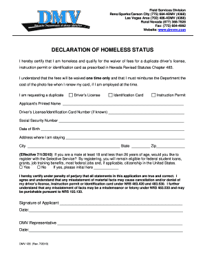 Nevada Dmv Declaration of Homelessness Form