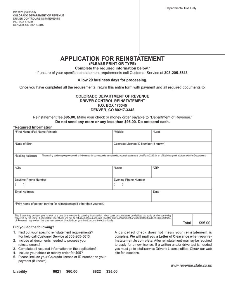  303 205 5631 Reinstatement Office Form 2008