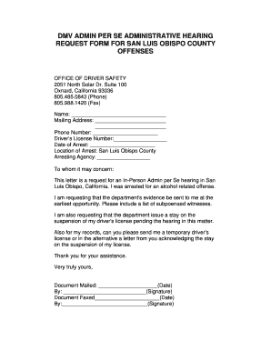 Dmv Hearing Request Sample Letter  Form