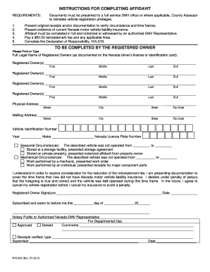  Dormant Vehicle Affidavit 2013