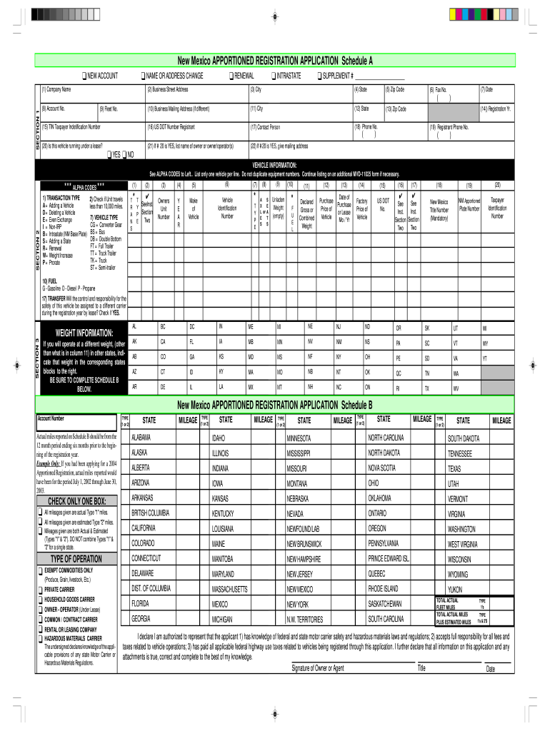  Nm Apportioned Registration Application Schedule  Form 2004