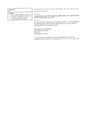 Plate Surrender Receipt  Form