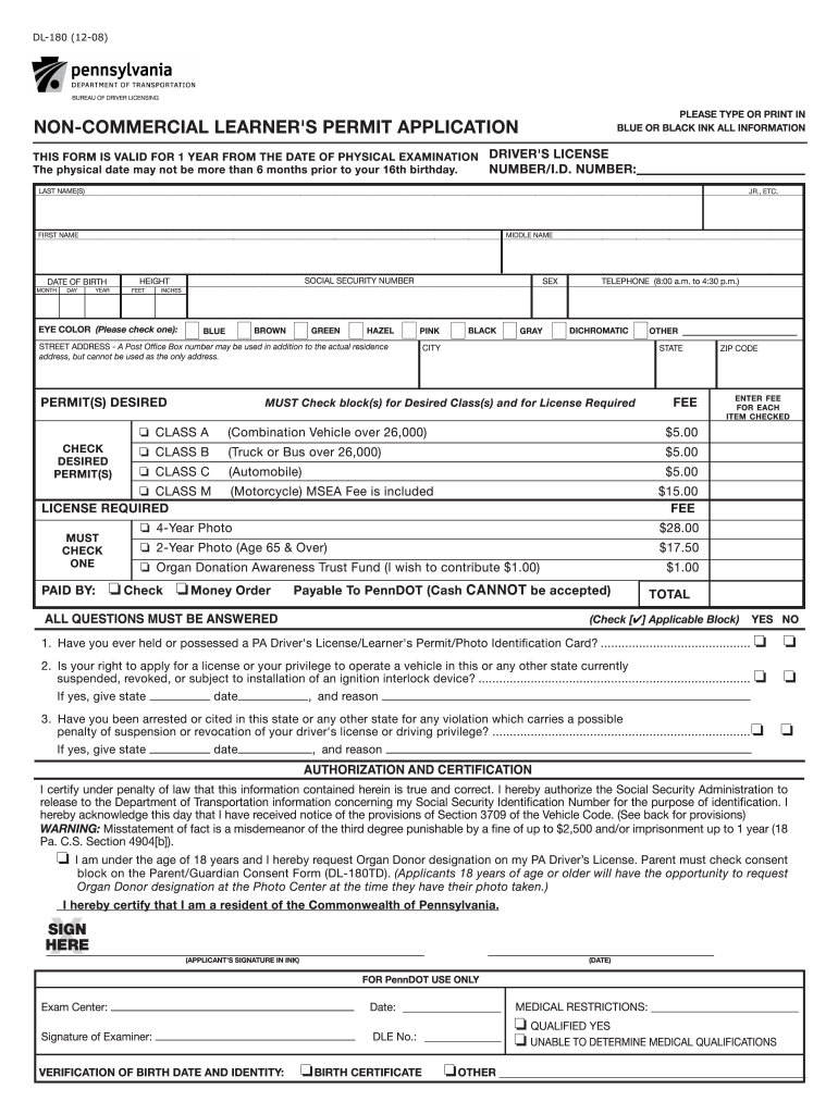  Pa Drivers Permit Physical Form 2018