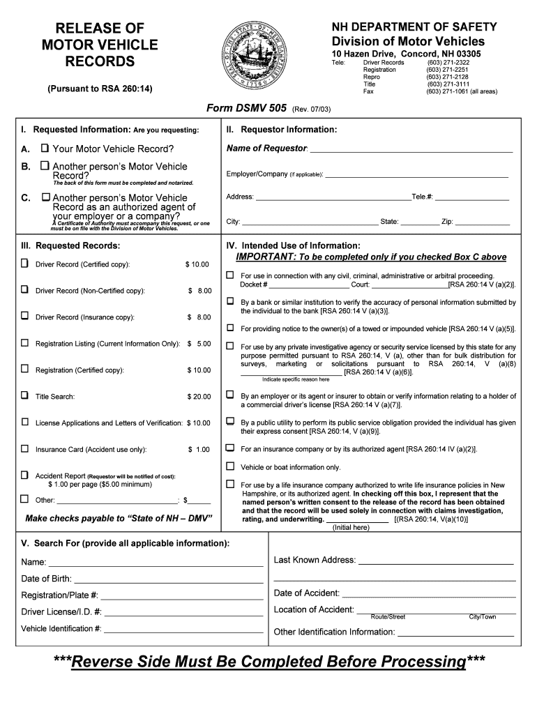 NH DEPARTMENT of SAFETY Division of Motor Vehicles  Form