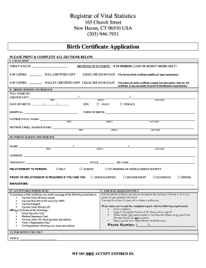  Connecticut Birth Certificate Sample 2011-2024