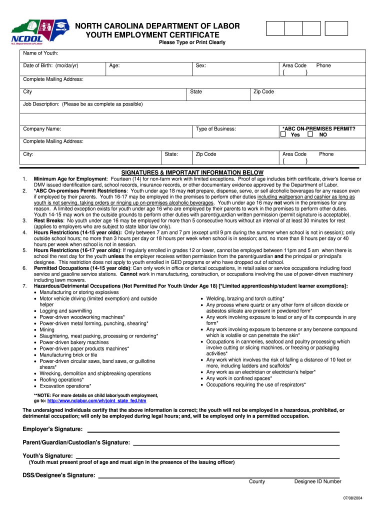 Get and Sign Nc Workers Permit 2004 Form