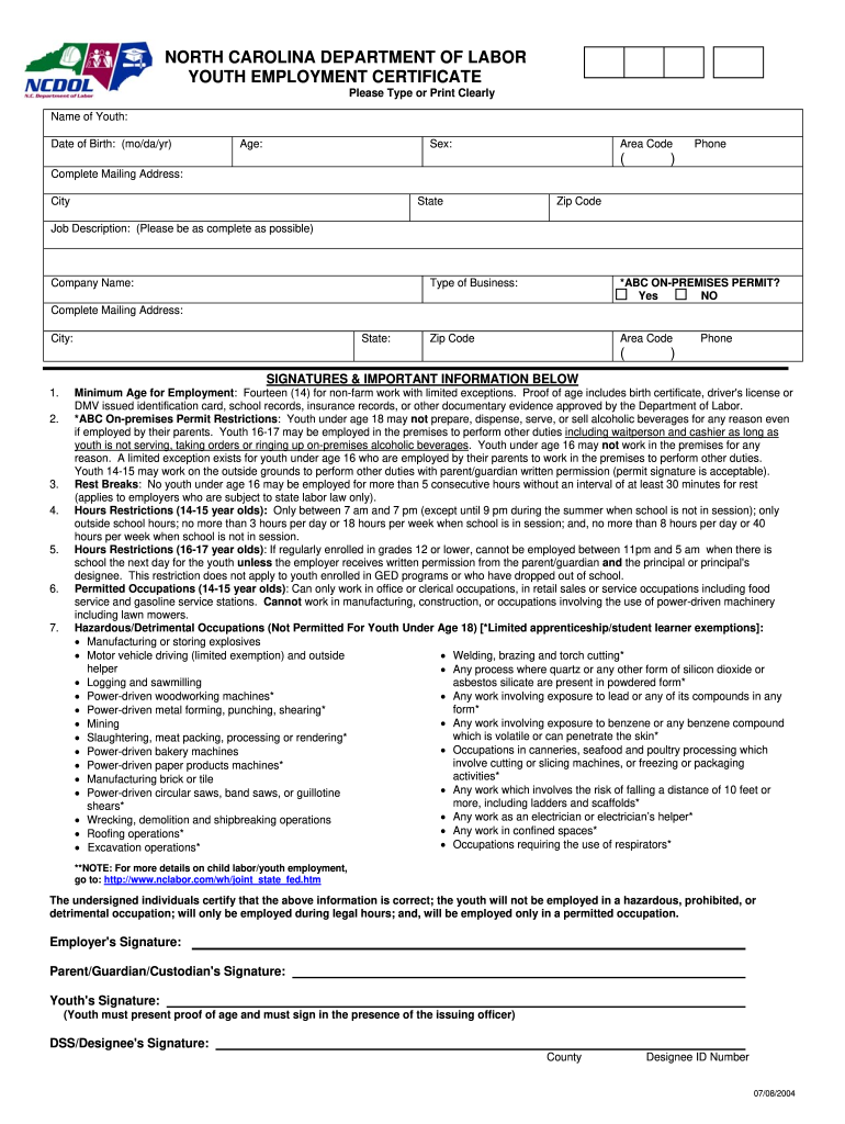  Nc Workers Permit 2004