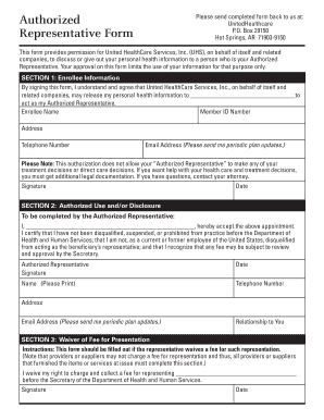 United Healthcare Authorized Representative Form