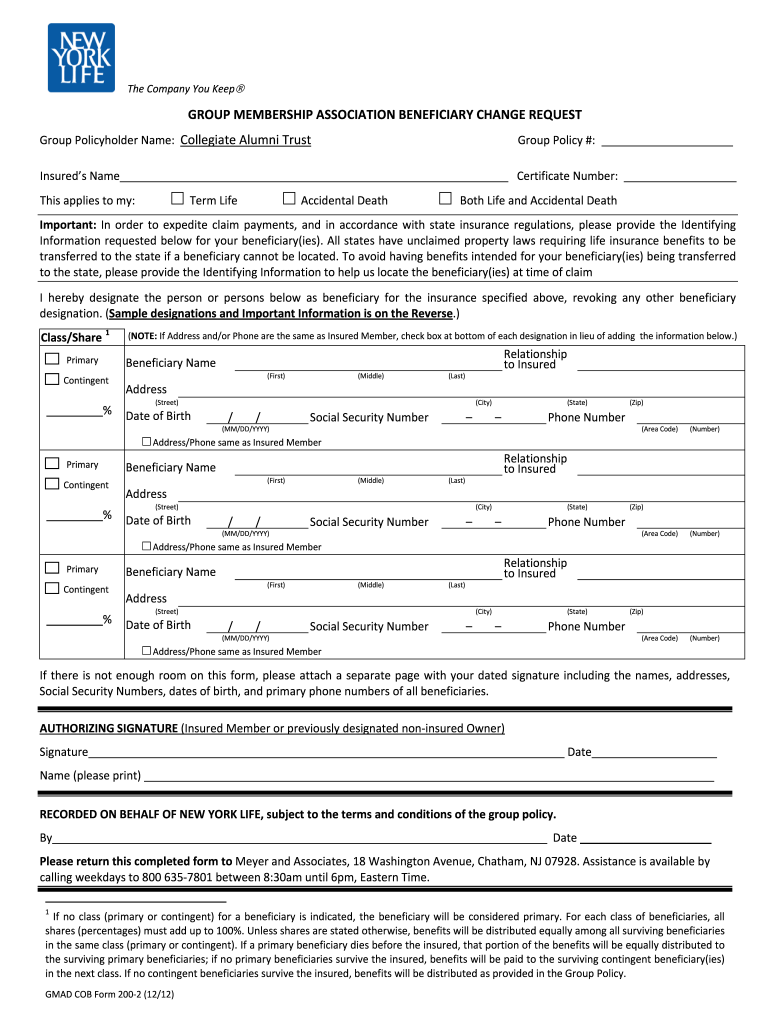 Get and Sign Aarp Life Insurance Beneficiary Change Form 2006-2022