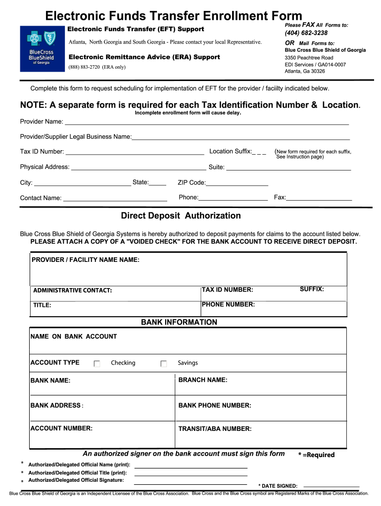 Get and Sign Bcbs of Georgia Eft Enrollment Form