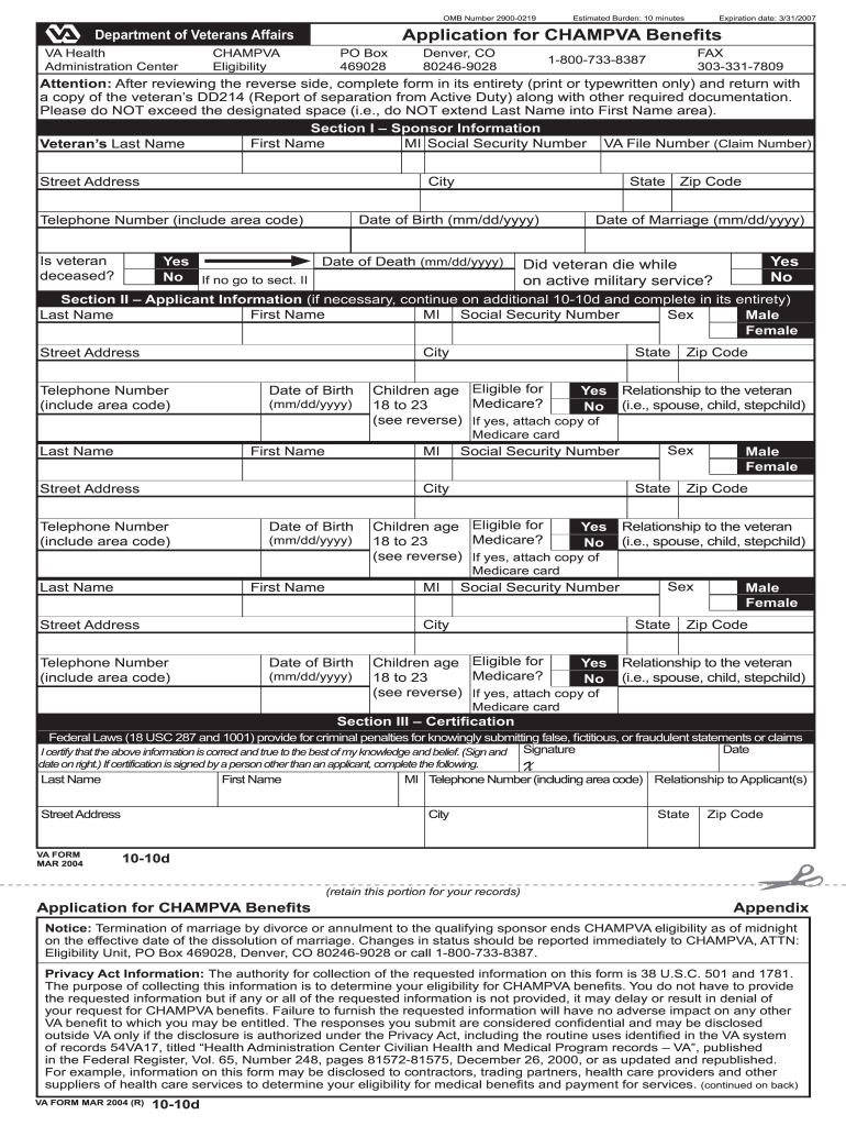 Va Form 10 10d