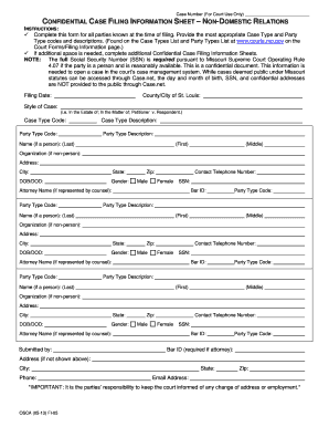 Confidential Case Filing Information Sheet